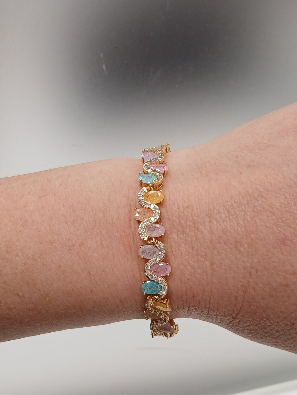 Gold Filled Candy Stone Crystal Wave Bracelet - 6.5-7"